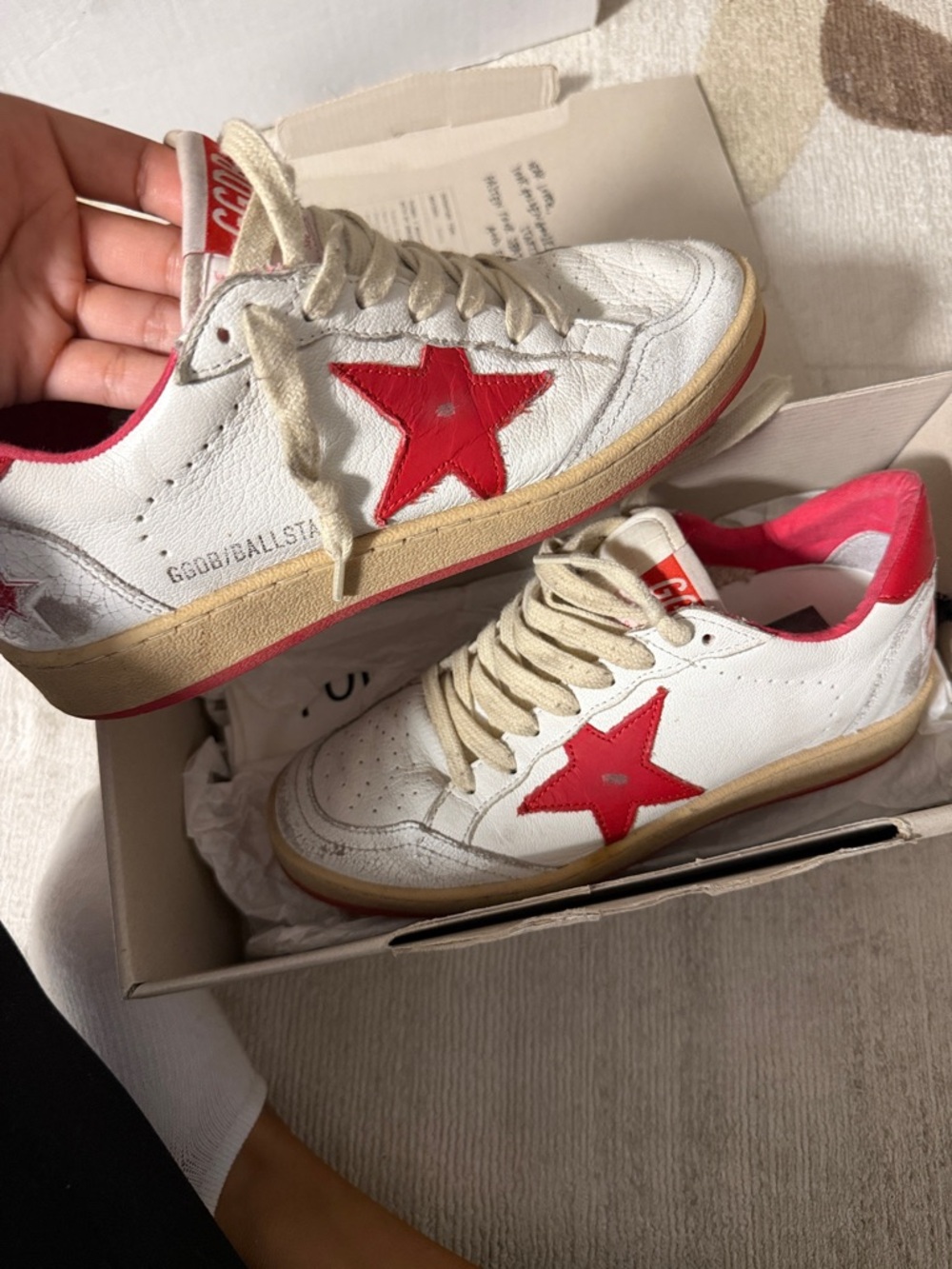 Golden Goose White Leather Low-Top Sneakers with Red Star